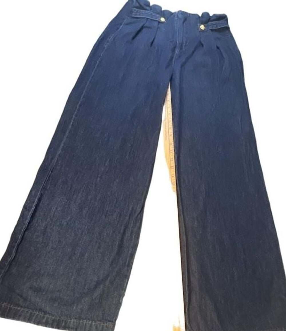 DKNY Jeans Women's High Rise Pleated Wide Leg Denim Trousers Size 30